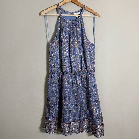 Joie Makana D Silk Floral Mini Dress Women's Medium Hyacinth Blue Metallic Party - Picture 6 of 14